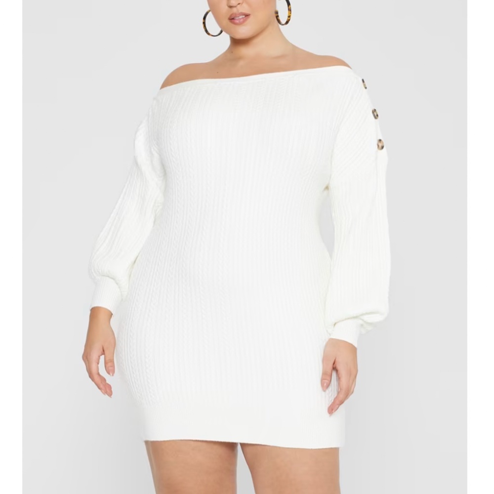 Fashion To Figure Abigail Off-Shoulder Cable Knit Sweater Dress